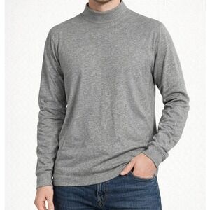 VTG‎ Men's S Mock Neck Gray Long Sleeve Pullover Shirt Basic Layering Cotton